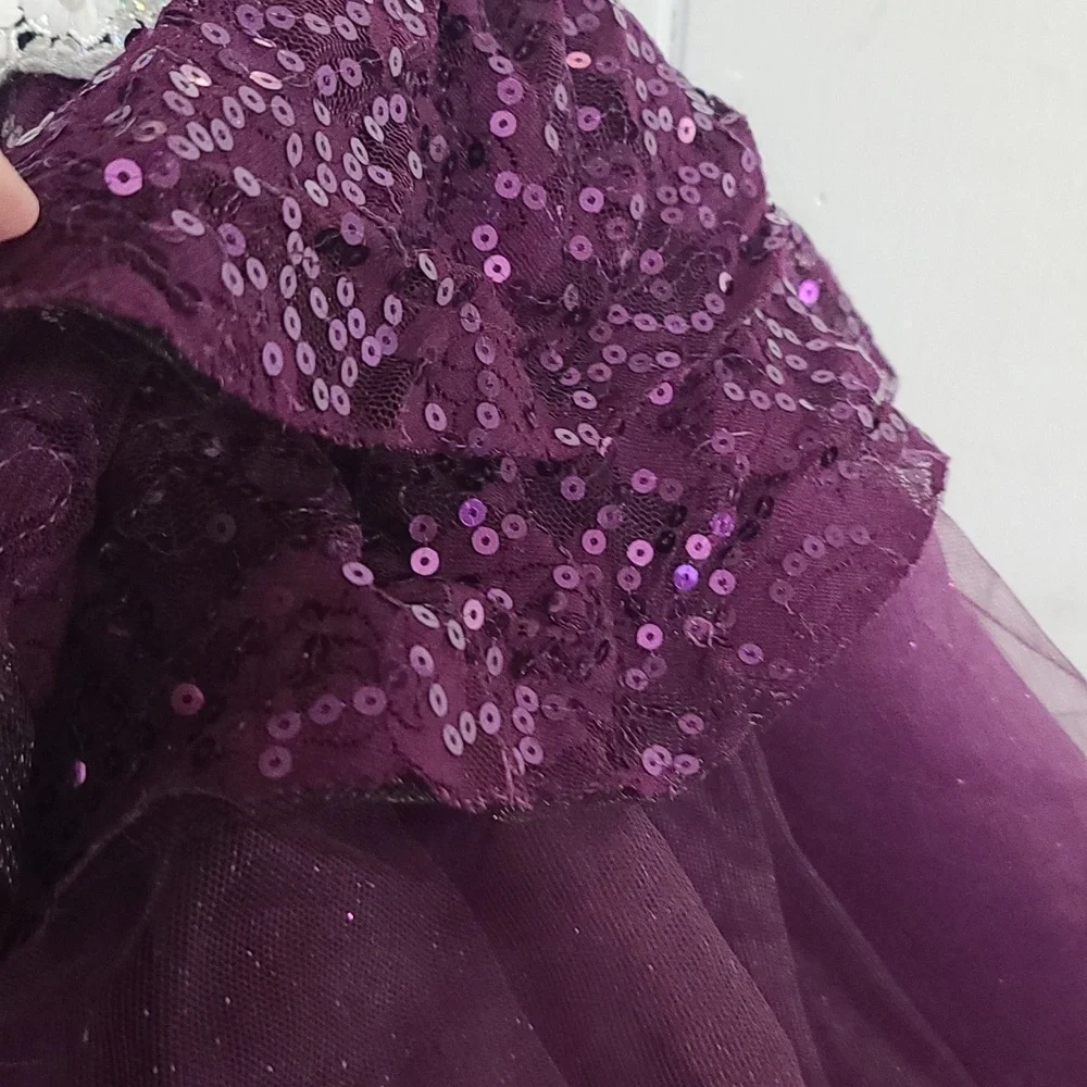 Weissman Dance Costume‎ Girls Purple Sequins Floral Applique Layers Sz LC? EUC